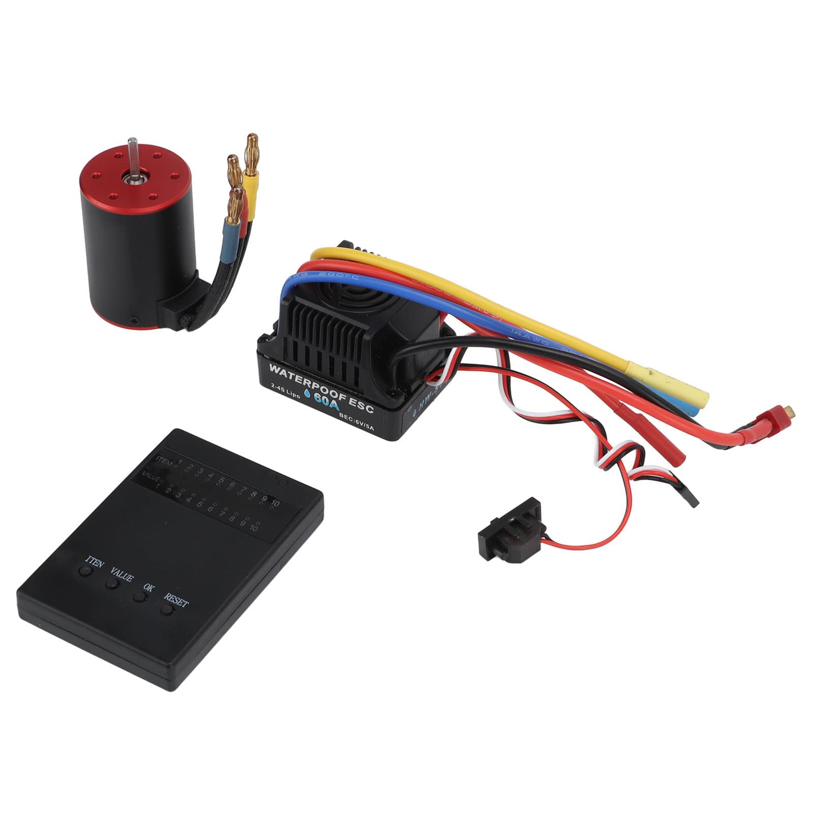 Controlador de velocidad electrónico sin escobillas de 60 A con tarjeta de programación, conjunto de motor sin escobillas de 2300 KV, controlador de velocidad electrónico RC de