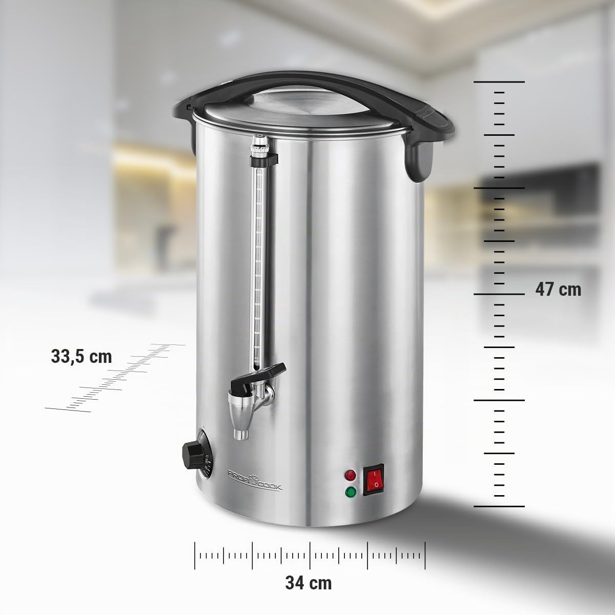 PROFI COOK PC-HGA1111 - Distributeur de boissons chaudes et/ou vin chaud - Capacité 16 litres - 1500 Watts - Contrôle électronique de la Température - Couleur Argent