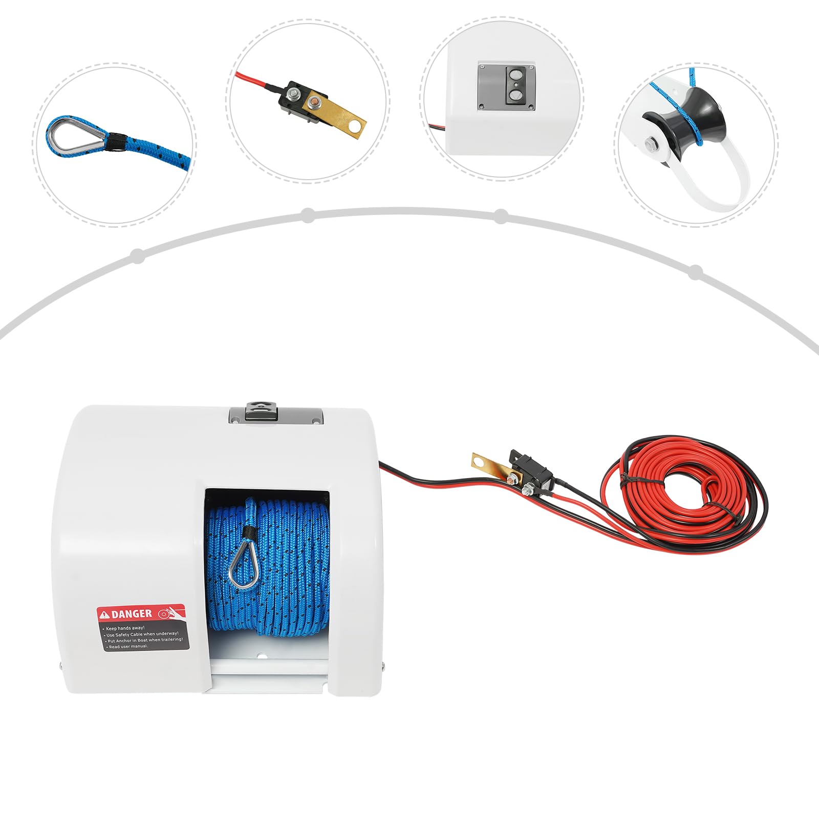 Molinete de anclaje para barcos, 12 V, molinete de ancla eléctrico, con mando a distancia, resistente caja de acero para anclajes de hasta 25 libras, adecuado para agua dulce y salada
