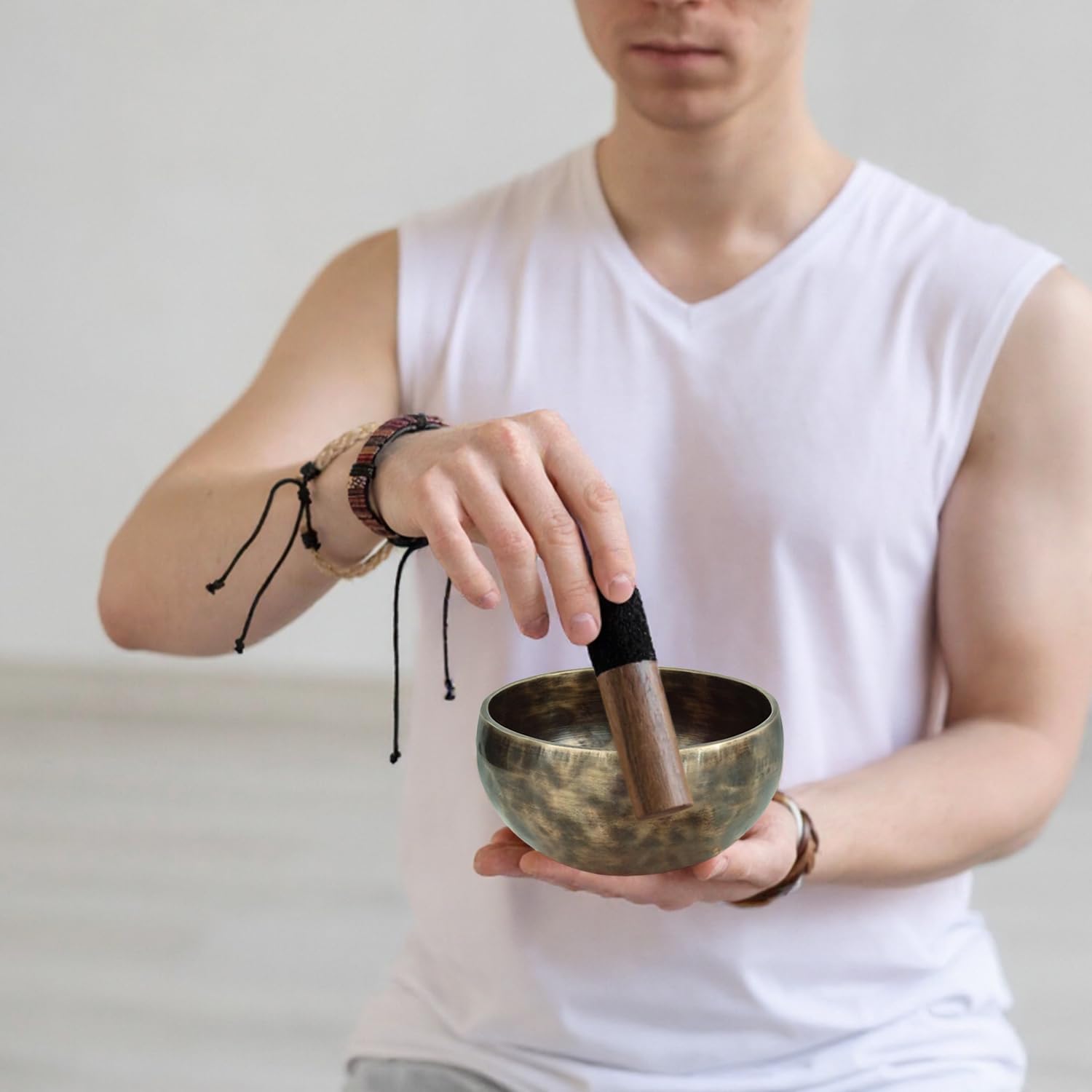 keepdrum Tybetańska misa dźwiękowa z brązu Singing Bowl 12 cm z tarką do misy dźwiękowej i podstawką