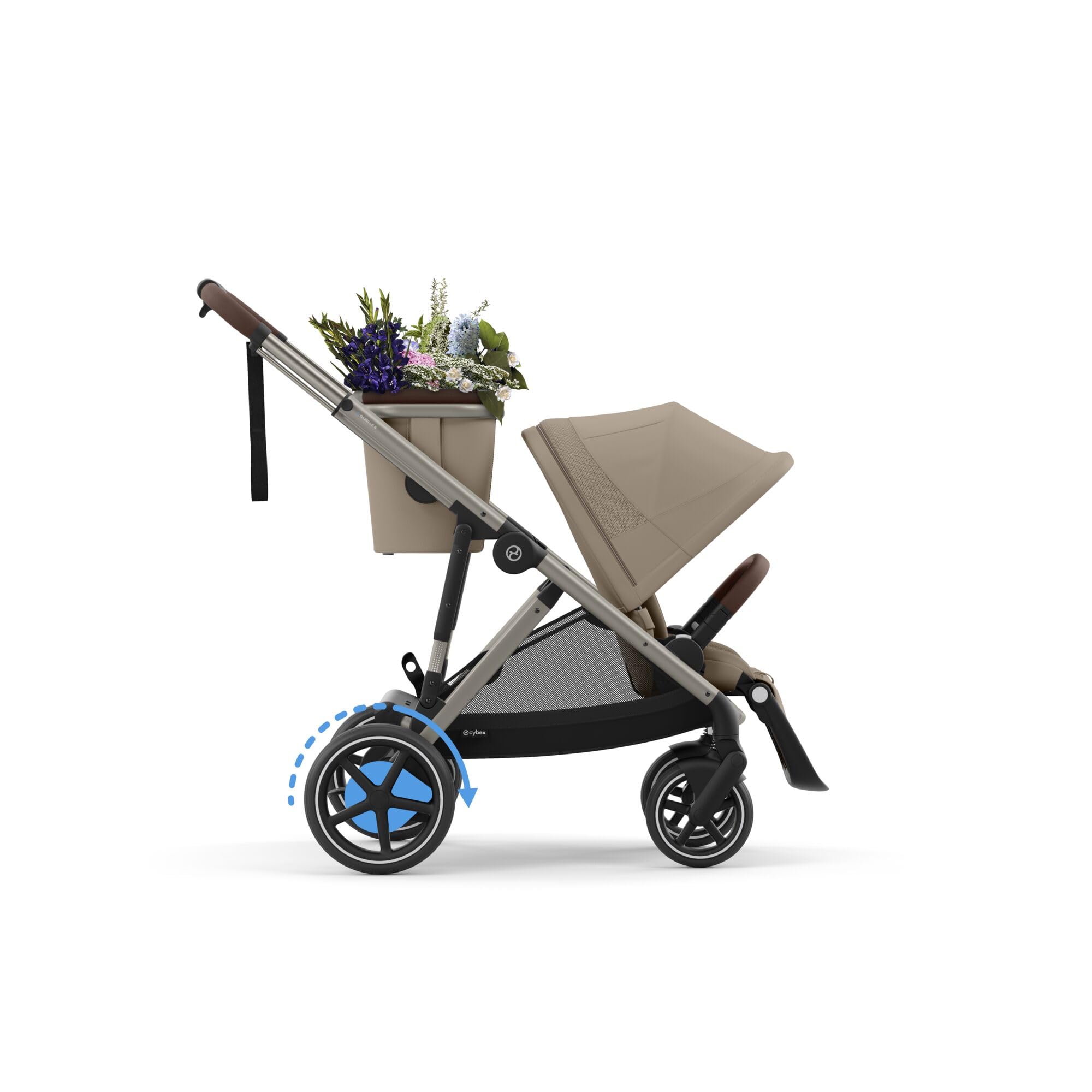 CYBEX Cochecito dorado e-GAZELLE S, máx. 22 kg (modo individual) / 2x 22 kg (modo dúo), sistema todo en 1 con accionamiento eléctrico y 20+ configuraciones, Beige almendra