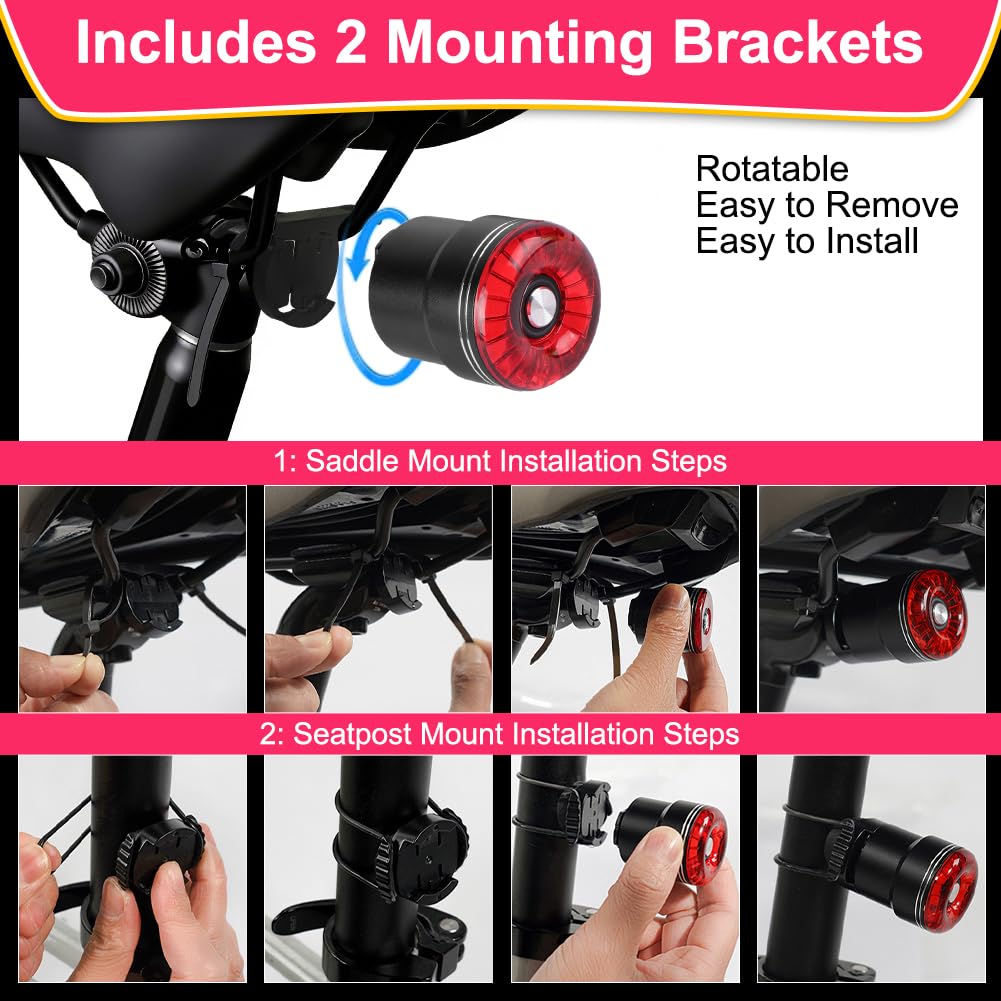 LED Bicycle Rear Light, USB-C Rechargeable Waterproof Bicycle Light for MTB and Road Bike - 5