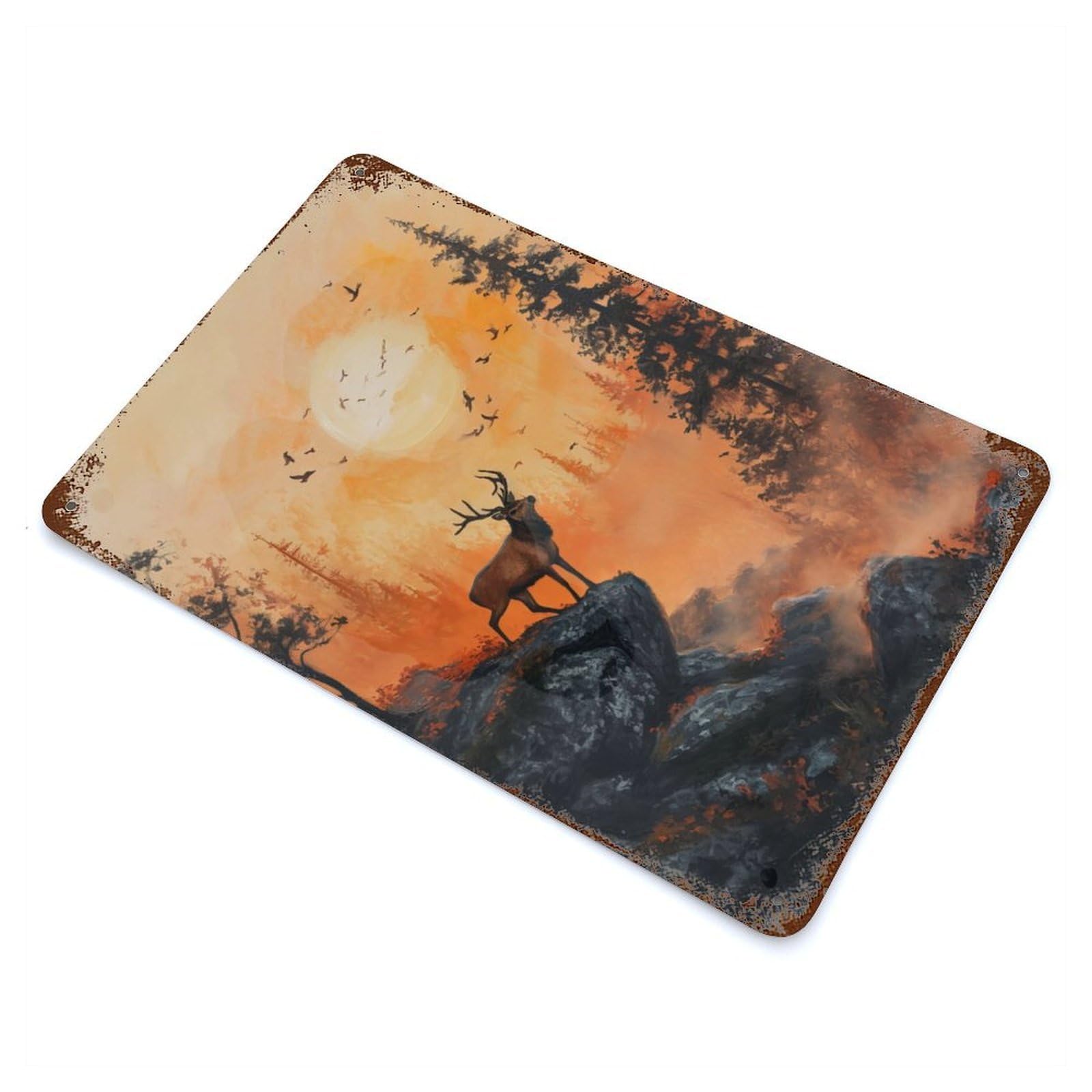 Sun Kissed Glade Deer Weathered Tin Sign 11.8"x7.9", Ideal for Basement, Hobby Room And Garage Decor