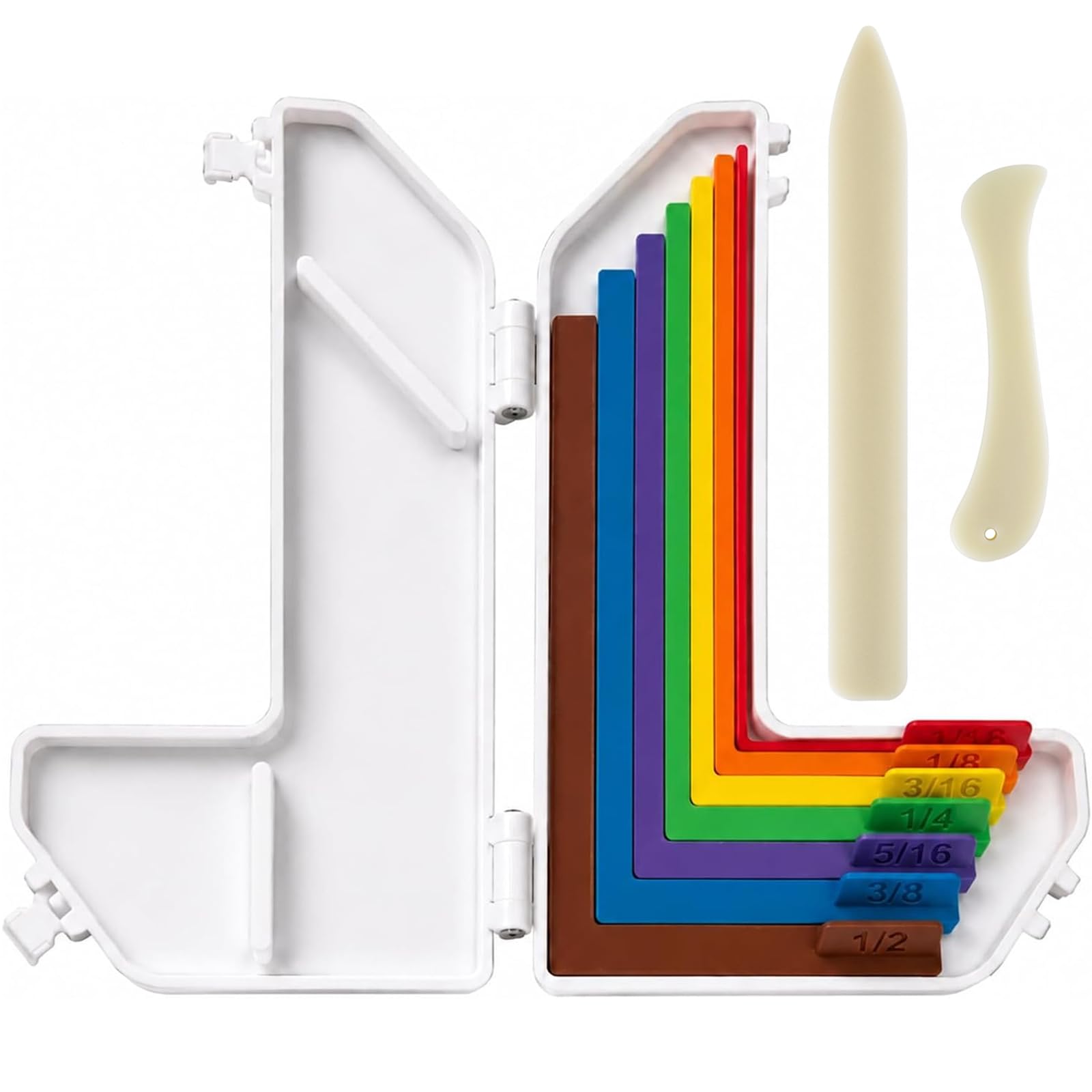 9 Pcs Paper Crafting Alignment Guides with Storage Case Bone Folder, Precision Layering & Matting Spacers for Card Making and Scrapbooking, 1/16 to 1/2 Inch Increments
