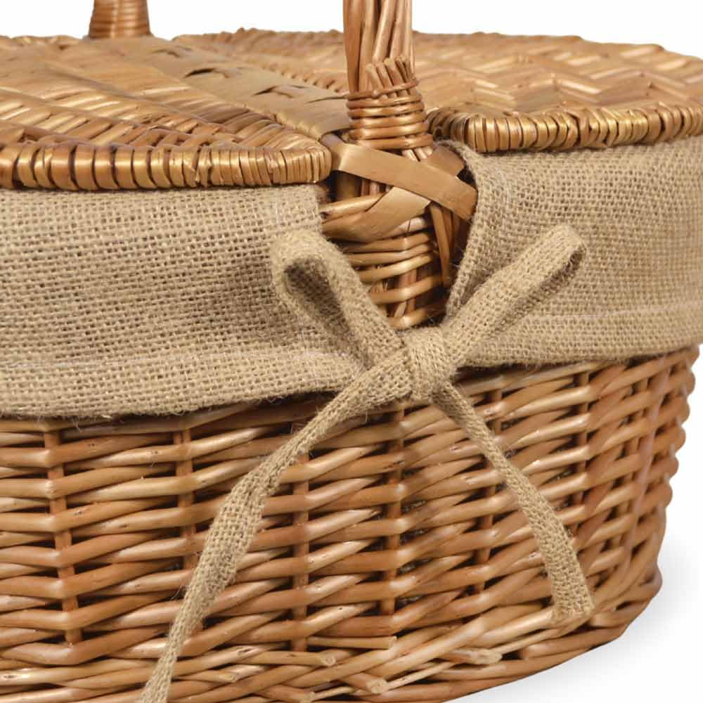 Cesto Picnic in Vimini e Juta con Coperchio e Manico 50x32 h42 cm — Cestino da Pic Nic per 2-4 Persone, Raccolta Funghi, Idea Regalo