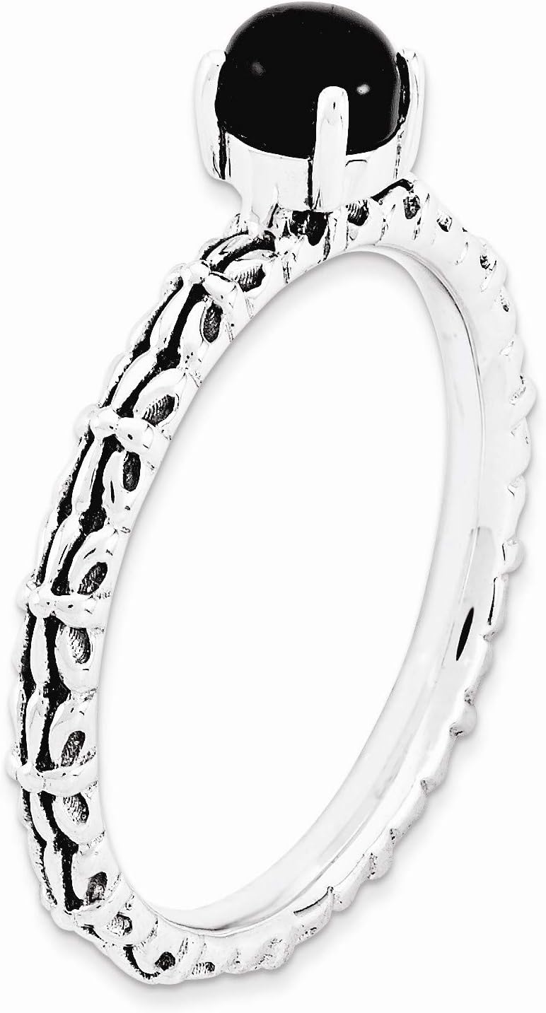 Antiqued SS Stackable Black Agate Ring