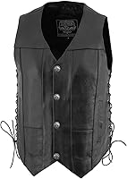 Vista 5 de Milwaukee Leather LKM3701 Chaleco clásico de cuero negro para hombre con cuello en V estilo motero con broches de búfalo y cordones laterales