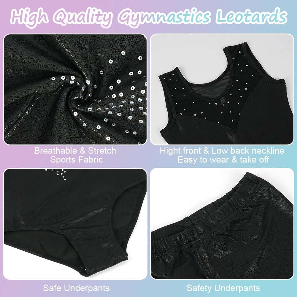 AOOWU Leotardos Gimnásticos para Niñas, Gimnasia Rítmica con Pantalón y Banda, Maillot Ballet Cuello Redondo Sin Mangas 5-6 Años Púrpura