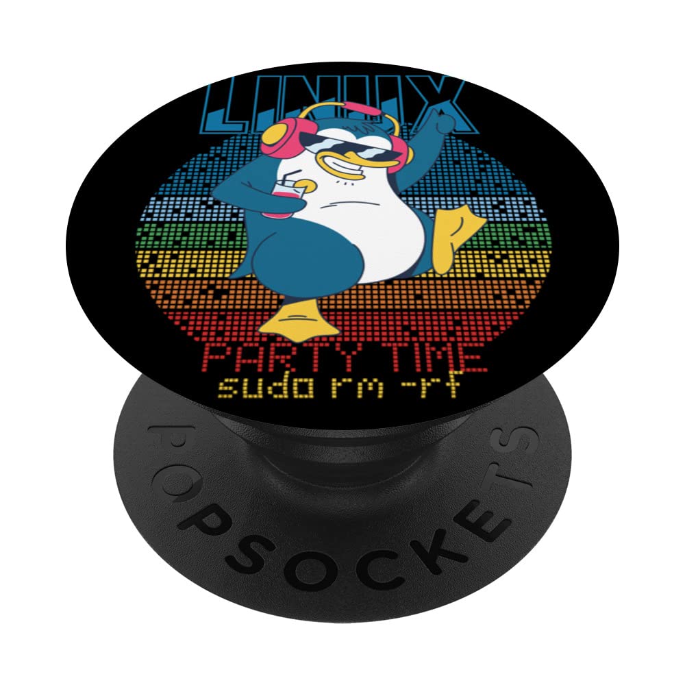 Linux Party Sudo Root Geek Admin Penguin Nerd Programmer PopSockets Swappable PopGrip, Black