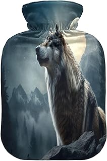 Wajiw Hot Water Bottle with Cover 1L Warm Water Bottle for Hot and Cold Compress Hot and Cold Therapies,Hand Feet Warmer,Wolf