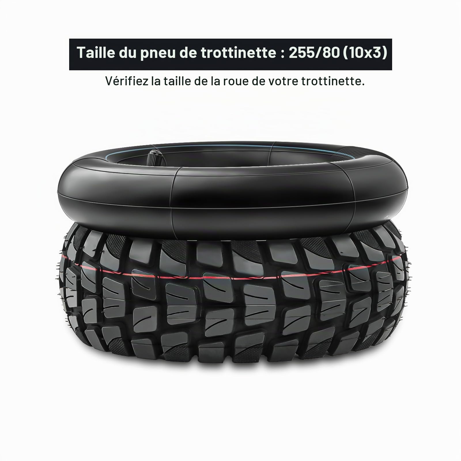 10 Pouce Pneu et Chambre a Air Trotinette Electrique Set, 255x80 Off-Road Pneus de Rechange Antidérapant et Antiusure, Chambre à Air 10x3 en Caoutchouc Butyle Epaissi Très Elastique