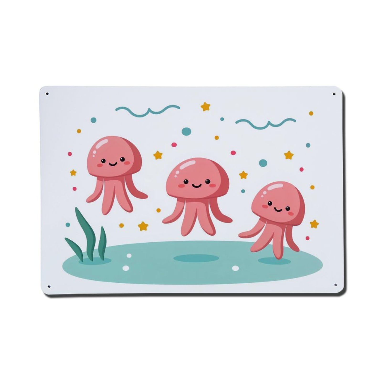 Cute Pink Octopus Sea Life Metal Tin Sign Plaque