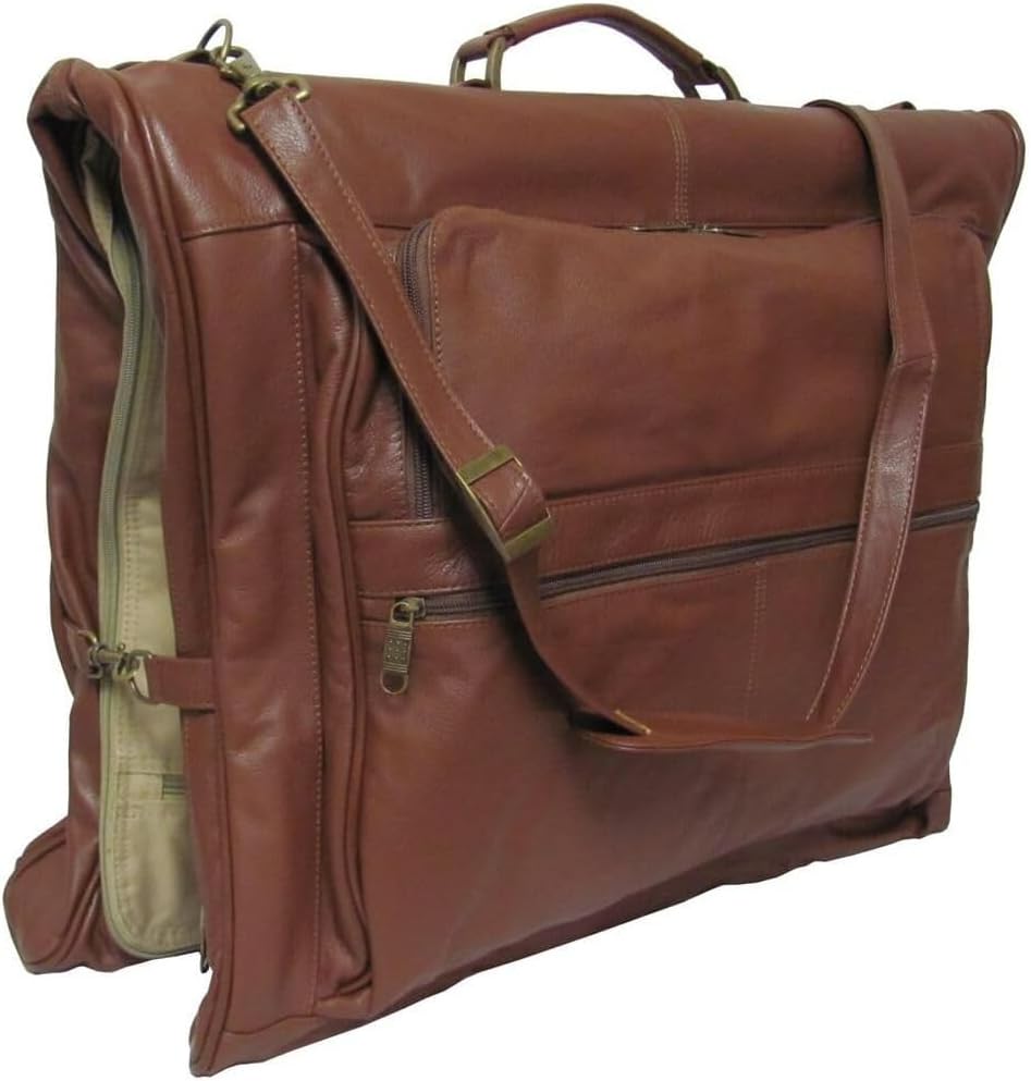 HomeStock Leather Garment Bag - Top Grain Cowhide Three Suit Travel Bag
