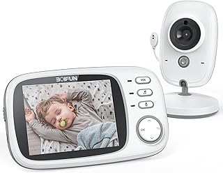 Video Baby Monitor Camera, BOIFUN Moniteur Bébé with 3.2 '' Screen, VOX, Rechargeable 750mAh Battery, Support Night Vision, Temperature Monitoring, 8 Lullabies, for Bebe/Elderly/Pet