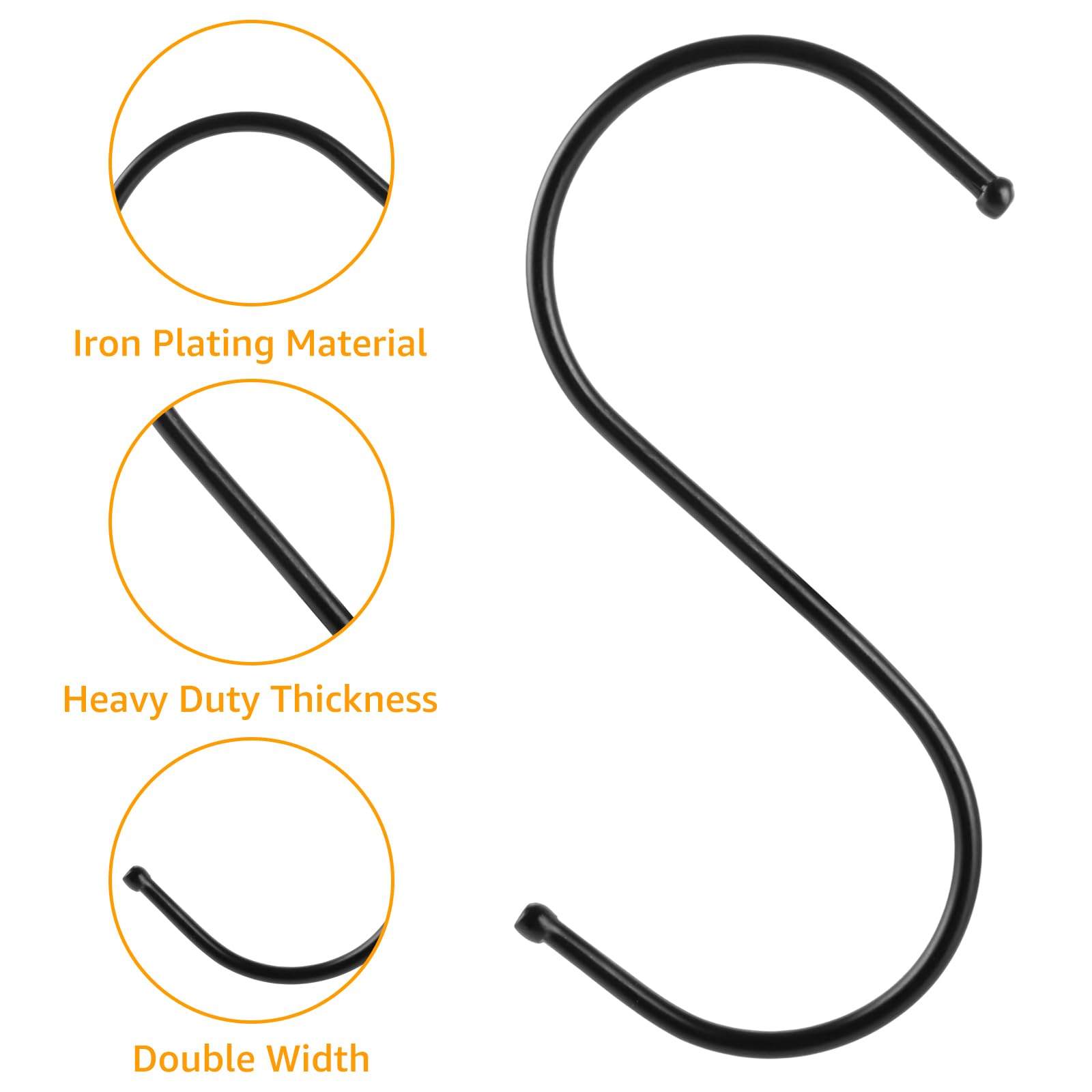 100 Stück S Haken Schwarz, 12 cm S Förmige Haken Schwarz, Metallhaken zum Aufhängen von Kleidern, Töpfen und Schalen, Geeignet für Küche, Bad und Schlafzimmer