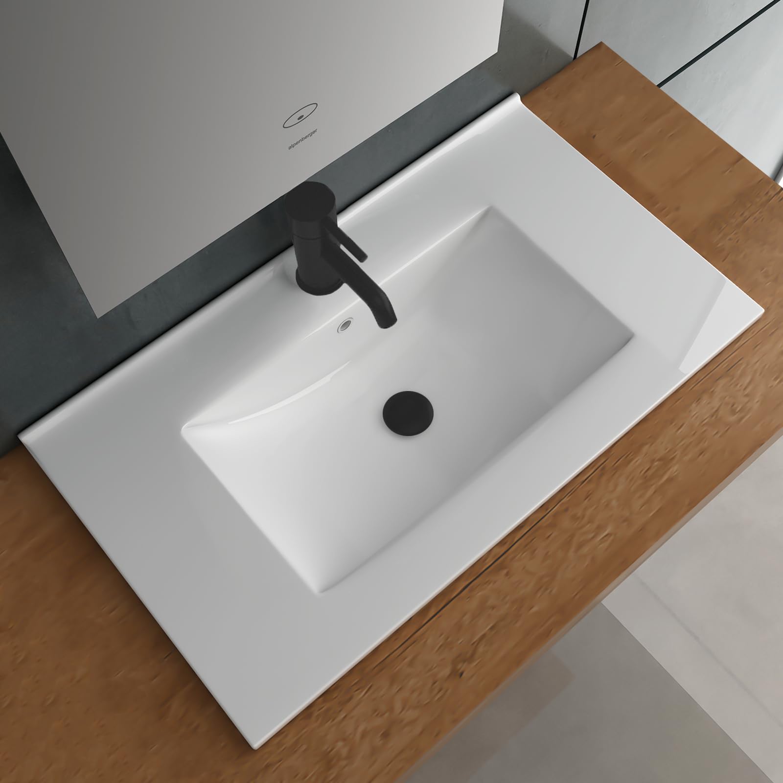 Alpenberger - Lavabo de baño para invitados, 70 cm de ancho, lavabo empotrable, rectangular, con sellado de cerámica, nano y rebosadero