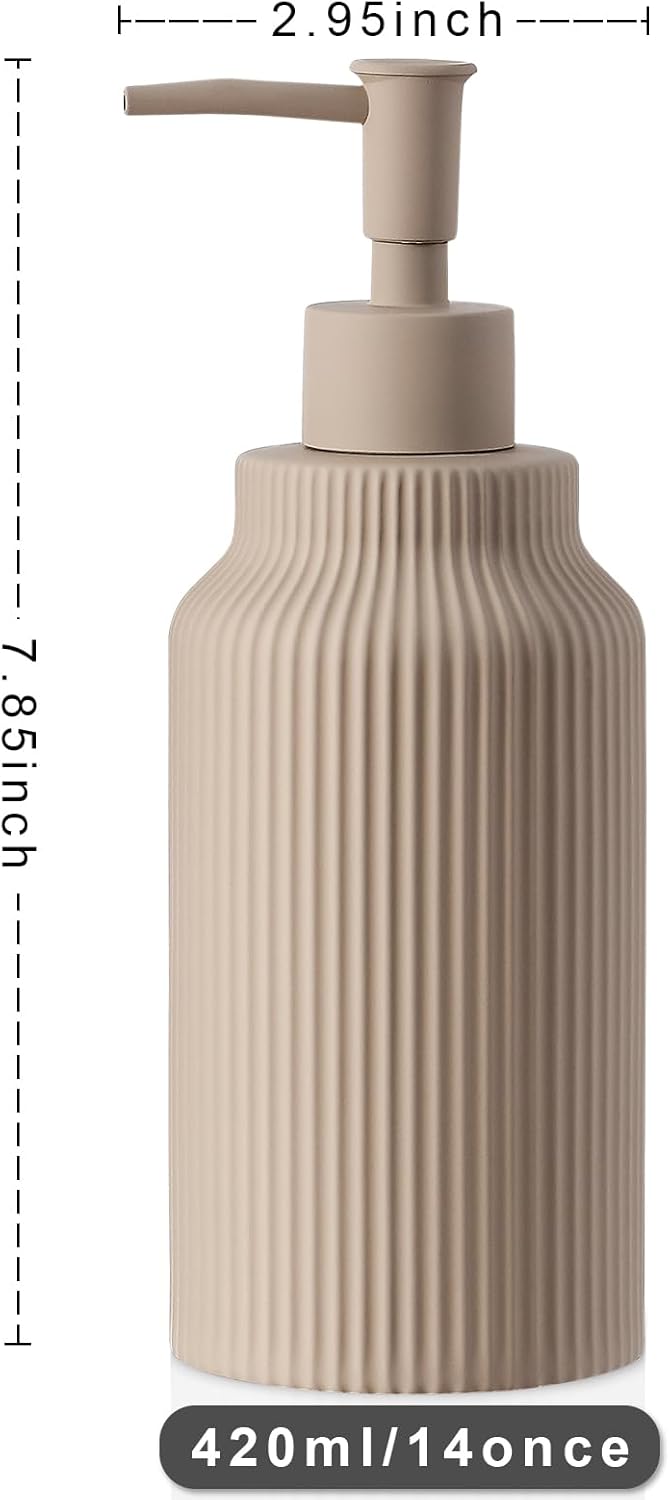 Modern Matte White Soap Dispenser for Bathroom,14oz Ceramic Soft Touch Hand Lotion Dispenser with Pump,Liquid soap Dispenser for Kitchen Rubber Paint (Khaki) - Image 2