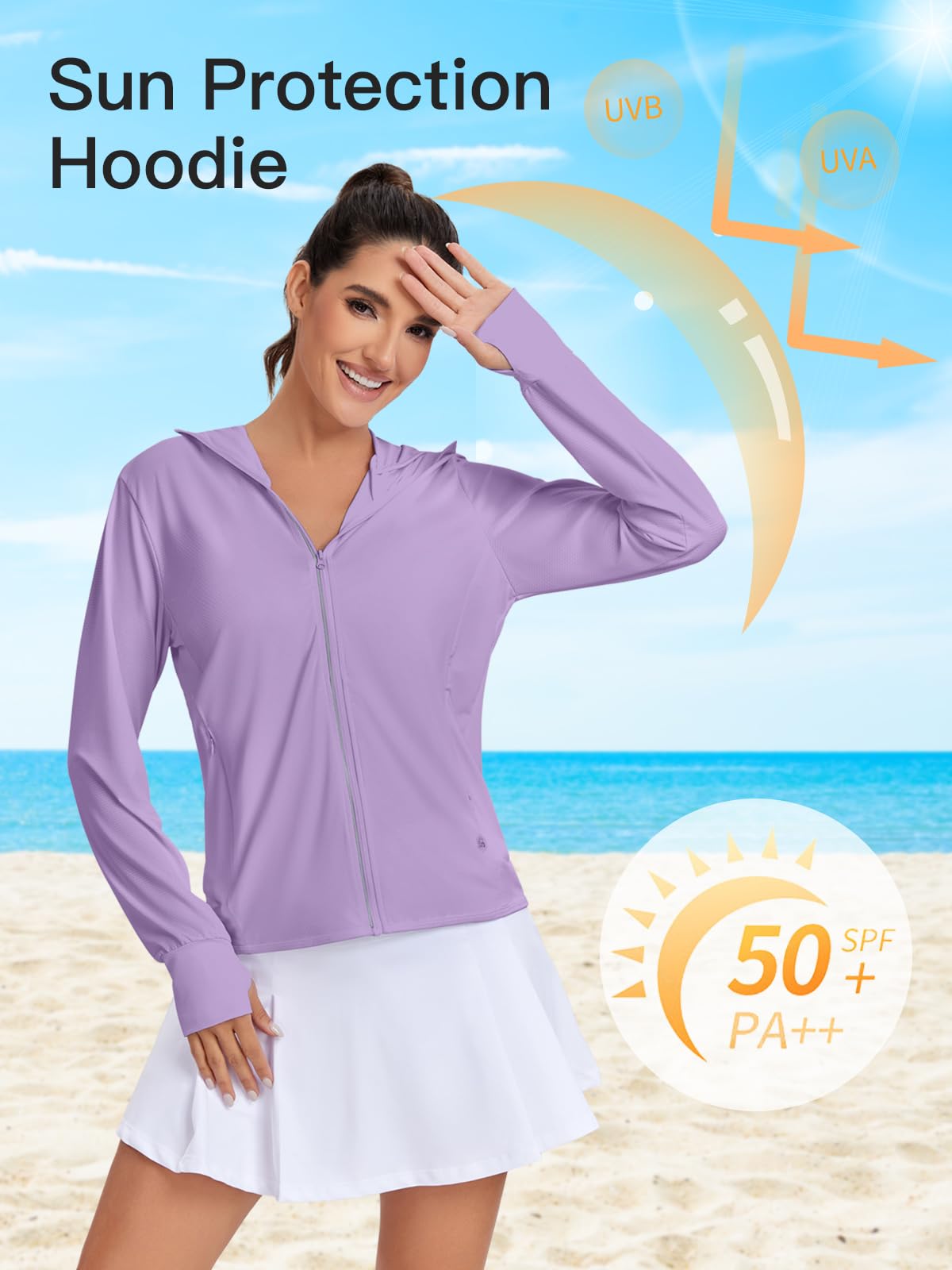 VUTRU Sweat à capuche UPF 50+ protection solaire pour femme - Léger manches longues avec poche