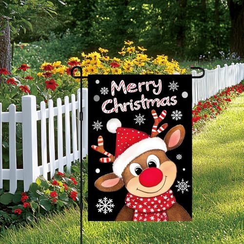 Image of BlissYard Christmas Garden Flag 12x18 Inch Reindeer Candy Yard Decor