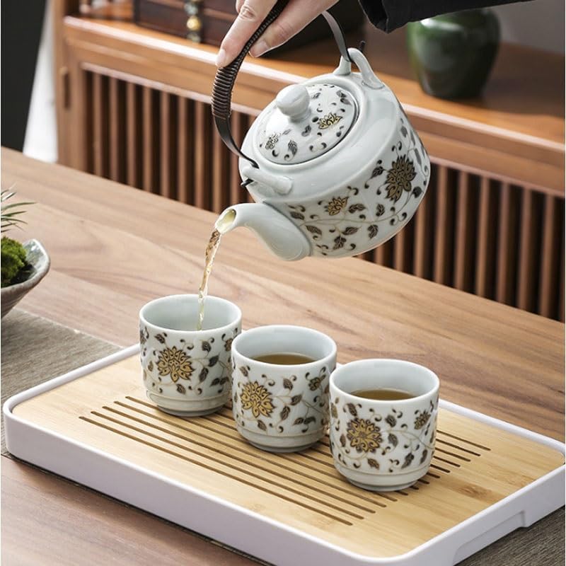 White Ceramic Large Capacity Handle Teapot Tea Set Straight Cup with Filter