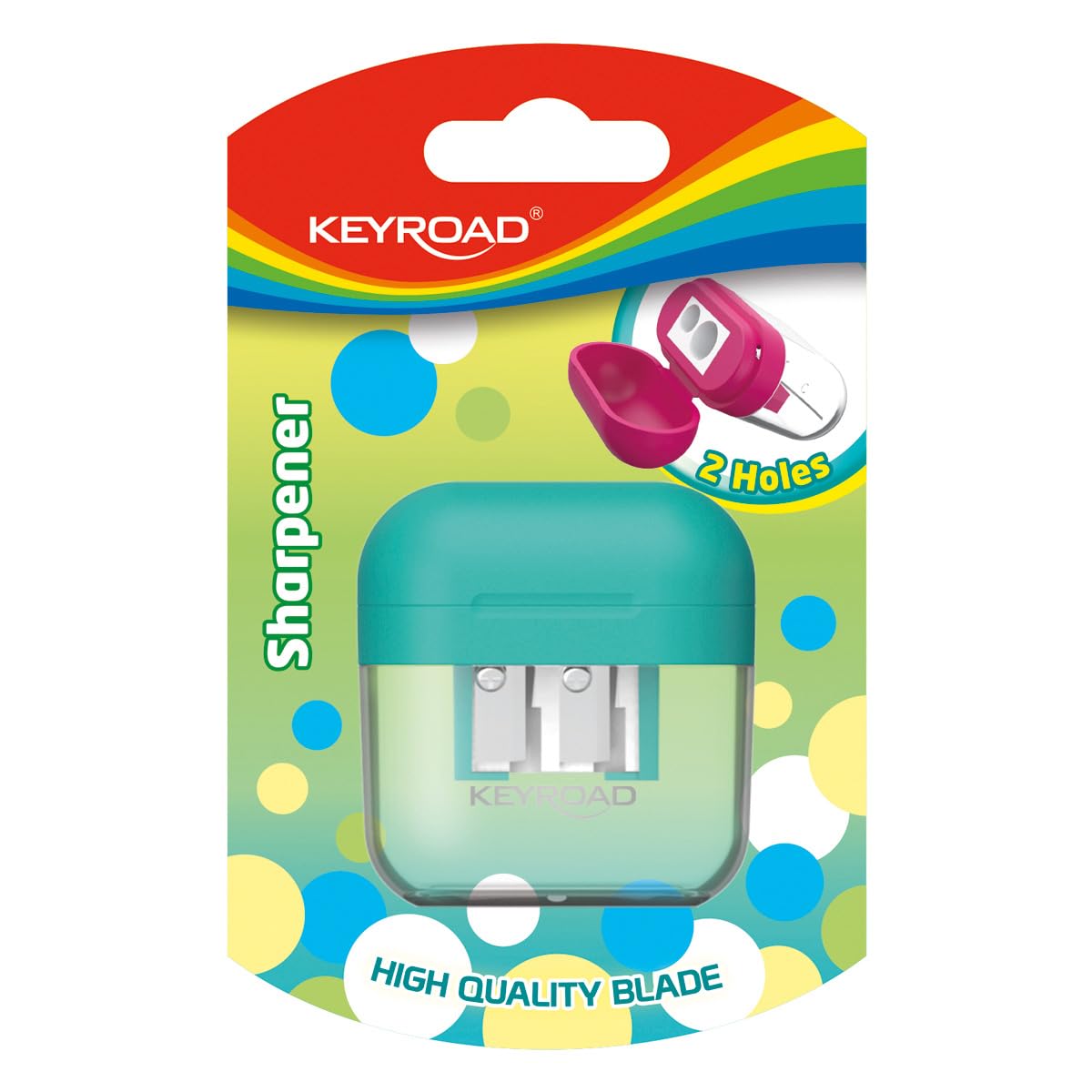 KEYROAD Plastic Double Pencil Sharpener with Container, Pack of 1, Assorted Colours