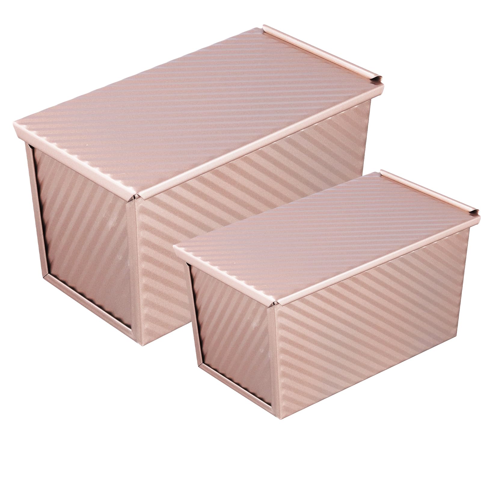 TAICHEUT 2 PCS Pullman Loaf Tins with Lids, Rose Gold Non-Stick Baking Pans for Toast Cakes, Home Baking, 21x11.5x11cm