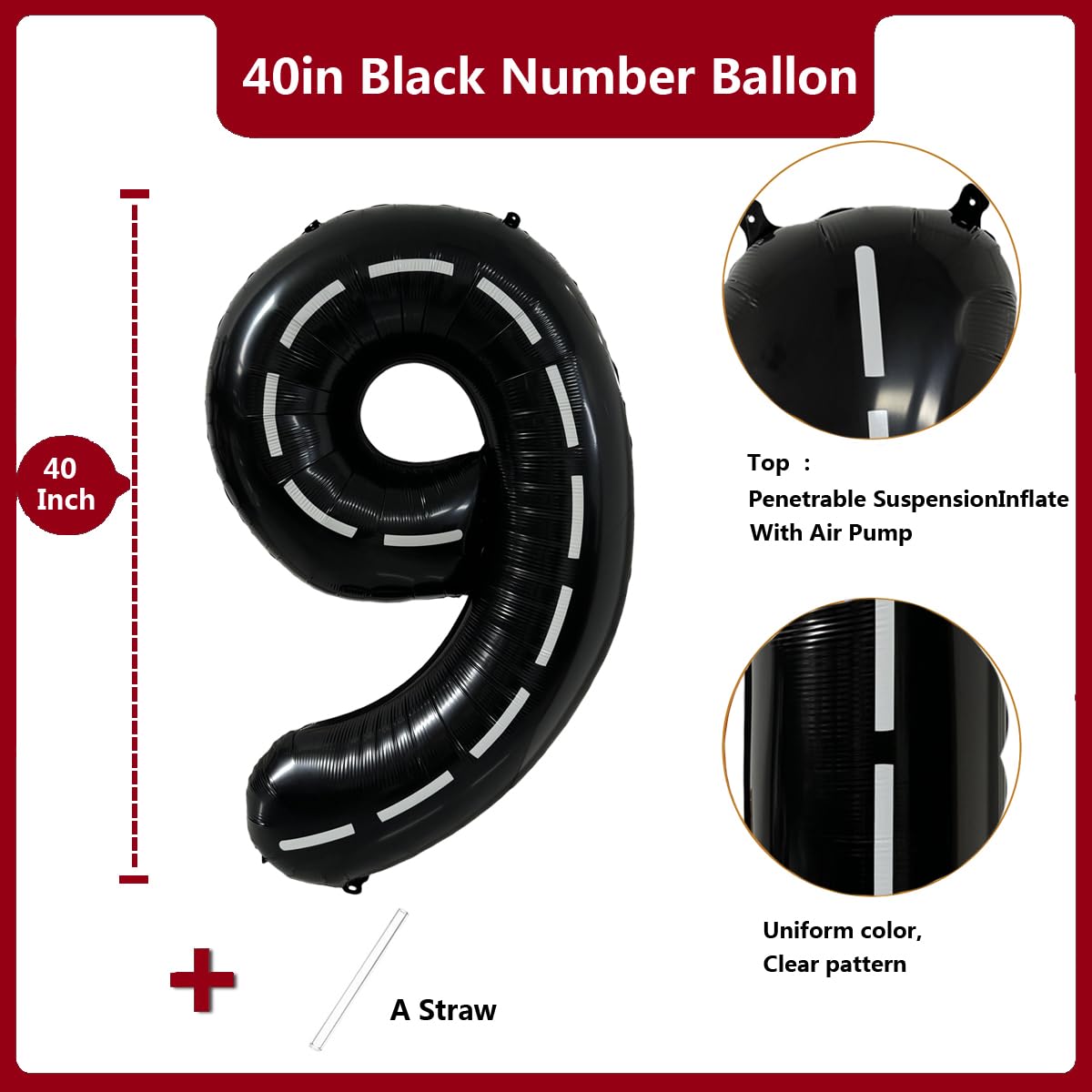 Red 0 balloon 40 Inch Giant Helium Foil Number 0 to 9 Red Balloon Birthday Wedding Party Digital Decorations (Number 0) — view 22