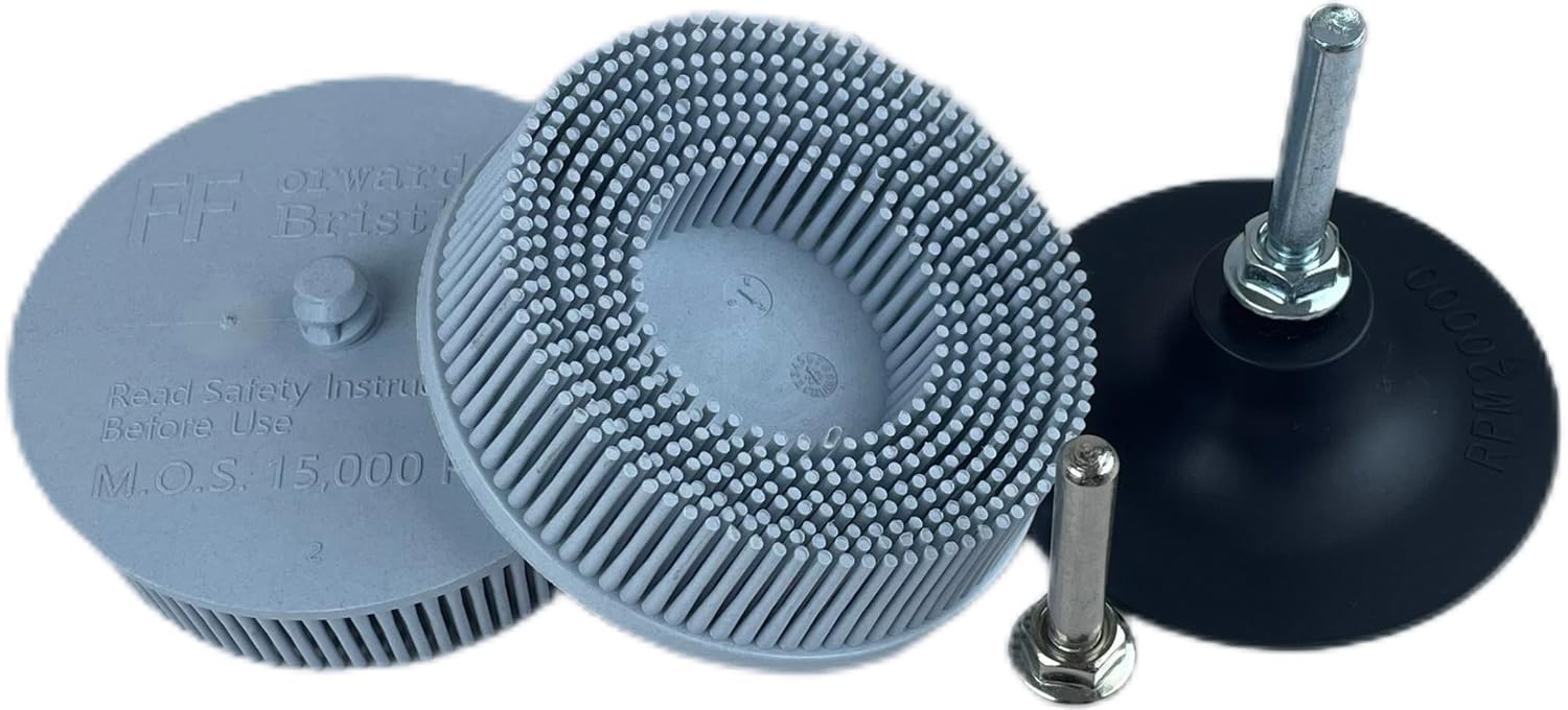 Lot de 2 disques à poils de 7,6 cm, grain 120 avec fixation de tige de 6,35 mm, disque de brosse de retrait de revêtement abrasif pour métal, jaune
