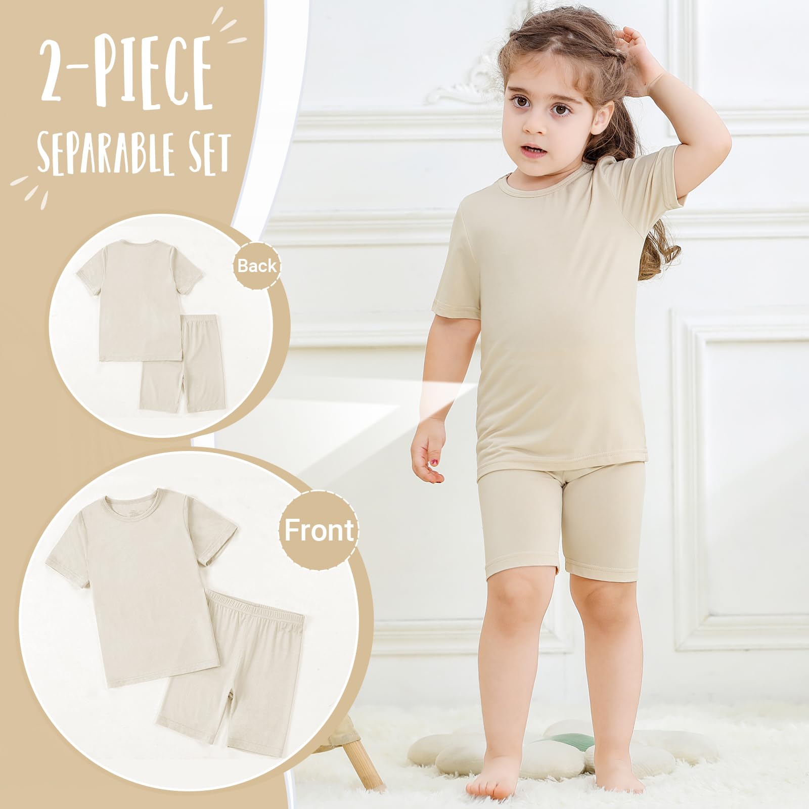 HAHASHOW Pijama Niña Verano Bambú Conjunto Niño Verano Transpirable Camiseta Niña y Pantalón Corto Ropa Niño 2-8 Años