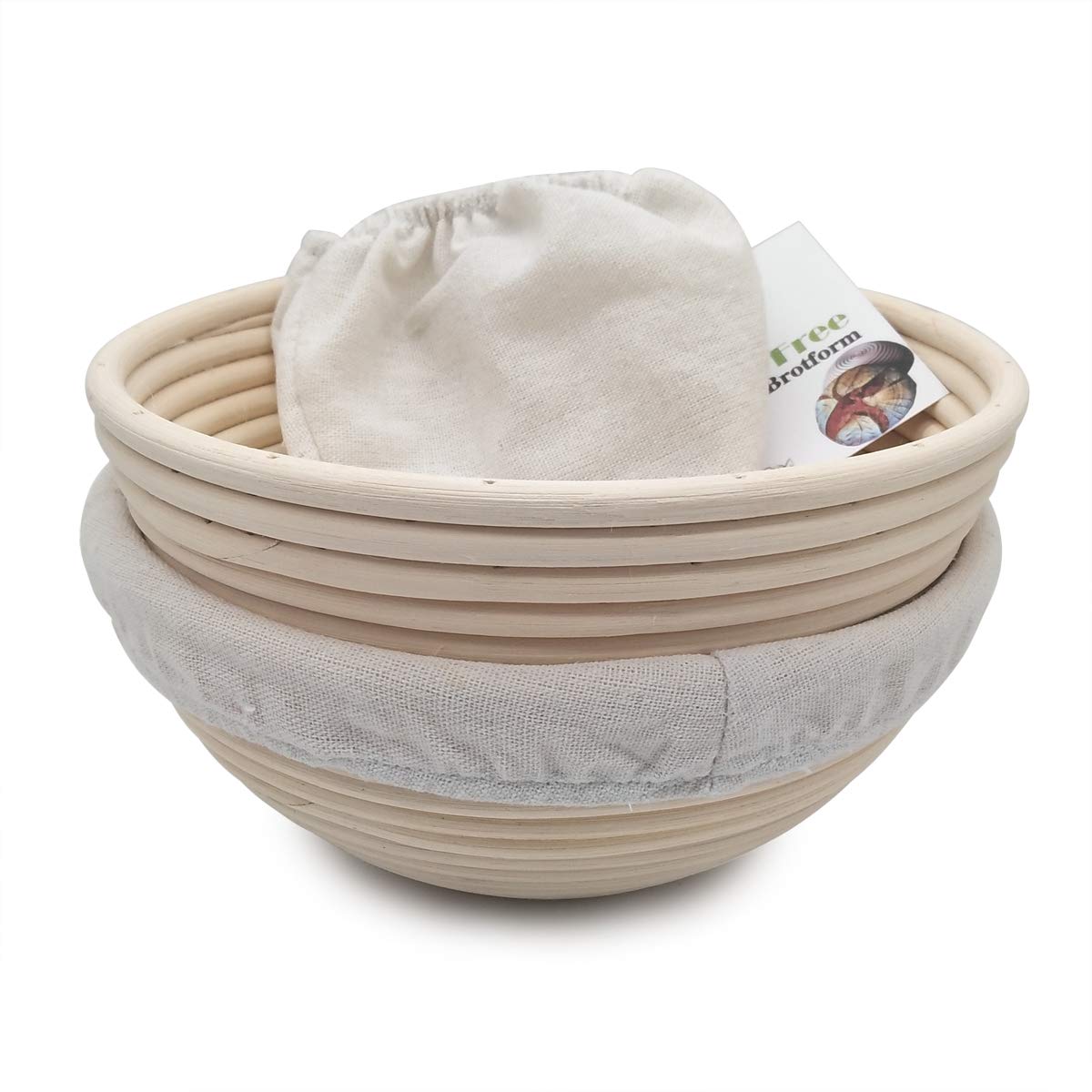 Banneton Bread Proofing Basket Round Natural Rattan Cane Brotform& Linen Liner Cloth- 8.5 inches 2 pack