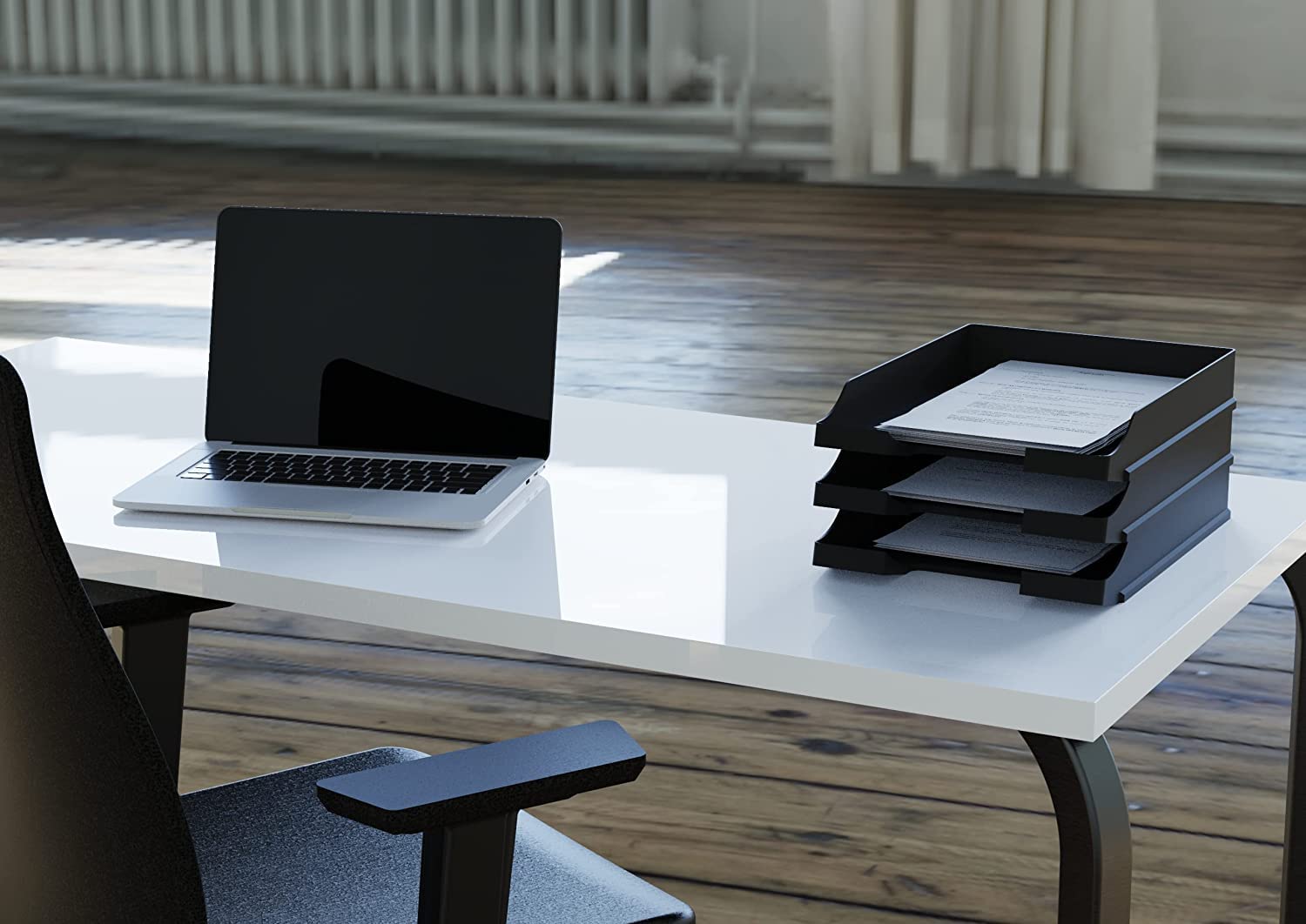 Lot de 20 Corbeilles à courrier A4+ Noir - Organisateur de Bureau empilable - Plateau de Bureau en Plastique - Porte-Papier - Bacs à Documents - 35x25x5,2 cm