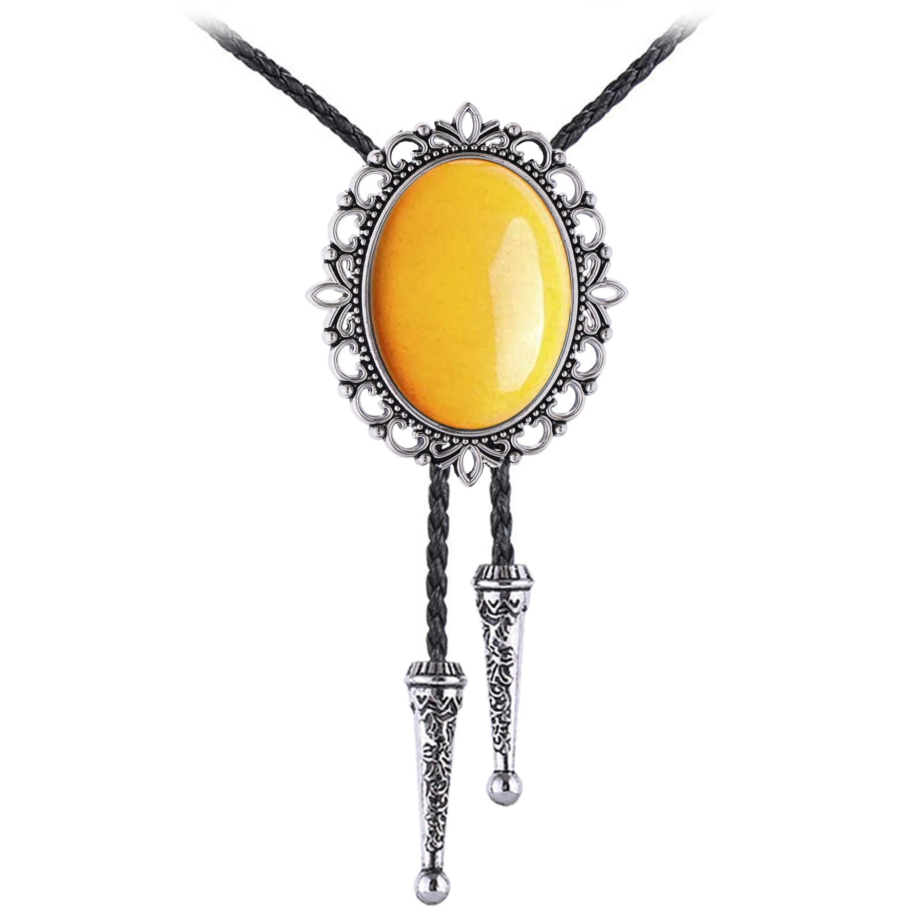 Jeilwiy Bolo Tie for Men Real Stone Westwern Cowboy Ties Silver Bolos Women Leather Necktie Gift for Birthday Christmas