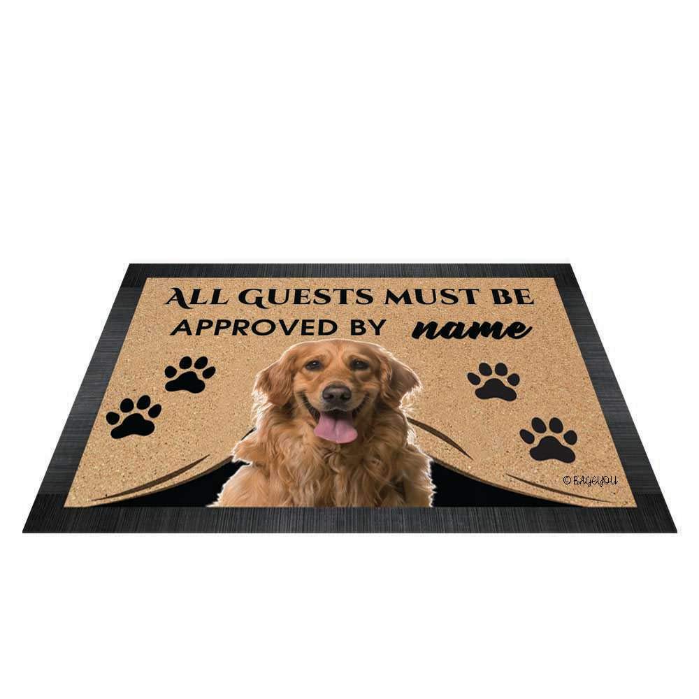 BAGEYOU All Guests Must be Approved Outdoor Doormat with My Love Dog Golden Retriever Welcome Floor Mat Custom Name 23.6" X 15.7"