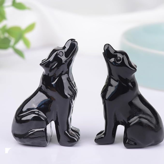 Estatua de lobo en obsidiana negra de 2.1 pulgadas miniatura 4