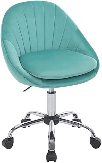 WOLTU Office Chair, Vanity Chair, Velvet, Turquoise | With Armrest, Adjustable Height, Bedroom Armchair and Wheeled Dressing Table