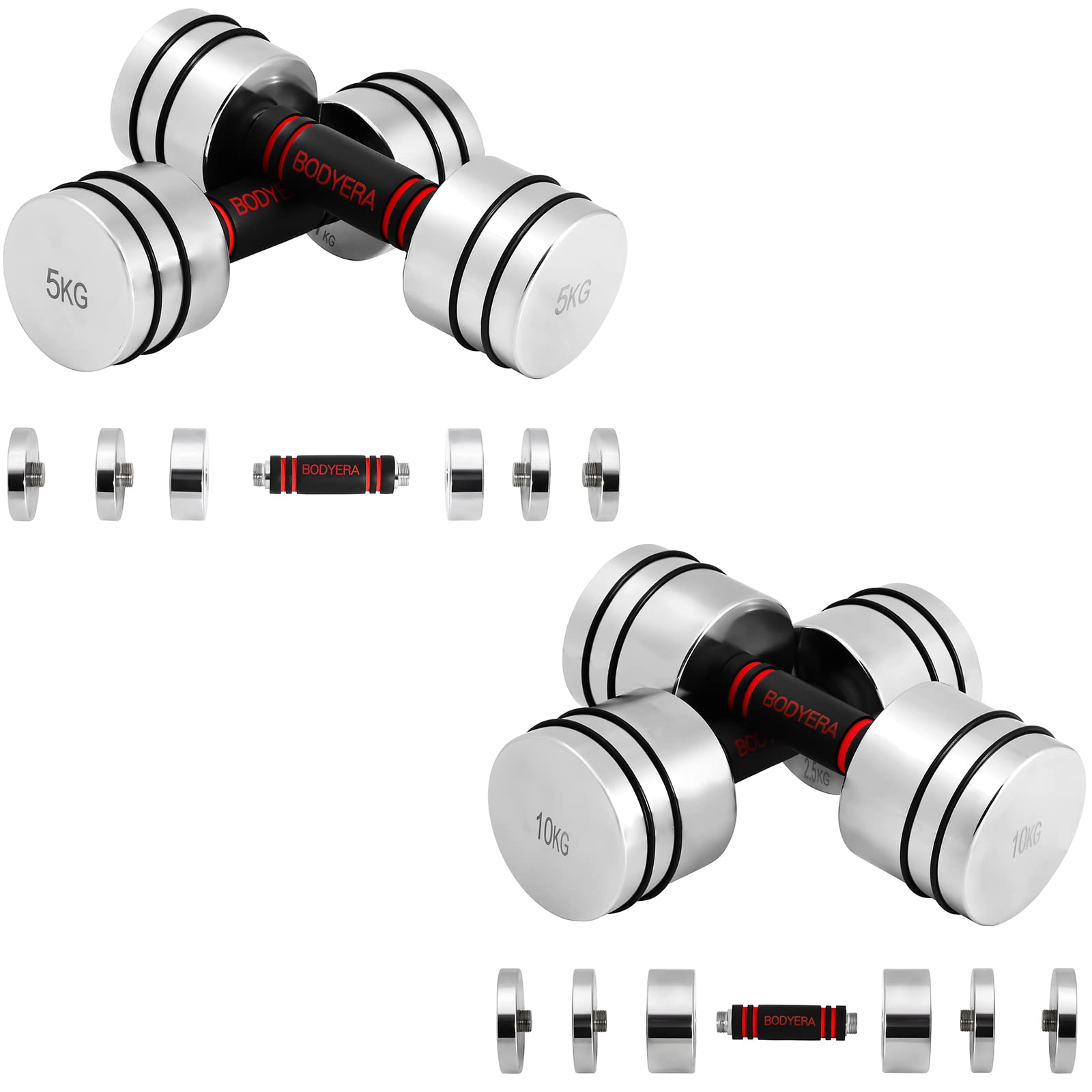 Amazon | BODYERA 可変式 小型 ピュアスチールダンベル 5kg/10kg 【各2 