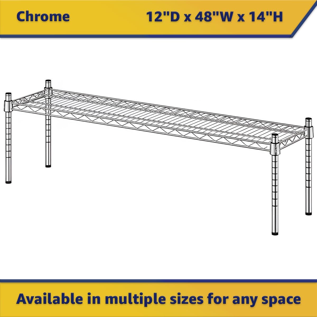 12" x 48" x 14" Chrome Wire Storage Shelf, Dunnage Rack, Commercial 1 Tier Small Shelf