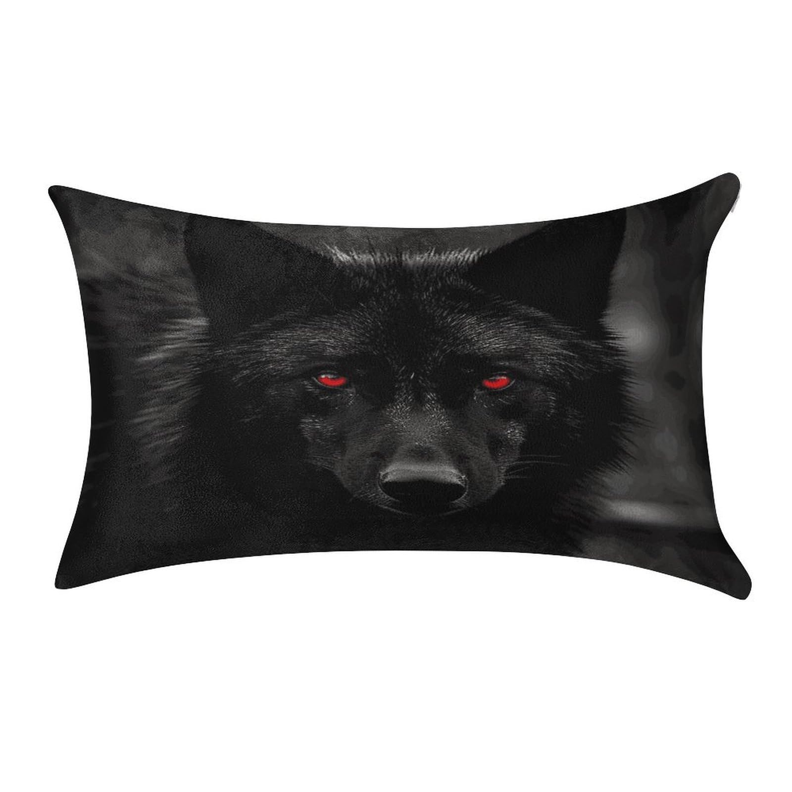 FekiLoot Black Red Eyed Wolf Pillowcase Velvet Throw Pillow Cover Soft Lumbar Pillow Shells Rectangle Cushion Cases with Zipper Luxury Cozy Pillows Shams for All Seasons 12 X 20 in