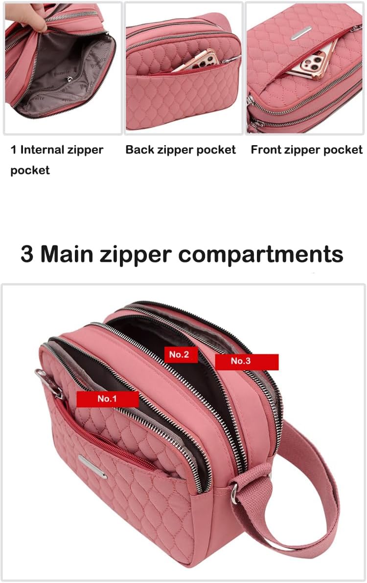 Small Crossbody Bags Quilted Purse Mini Light Nylon Cell Phone Cross Body Wallet for Women Ladies - Image 6