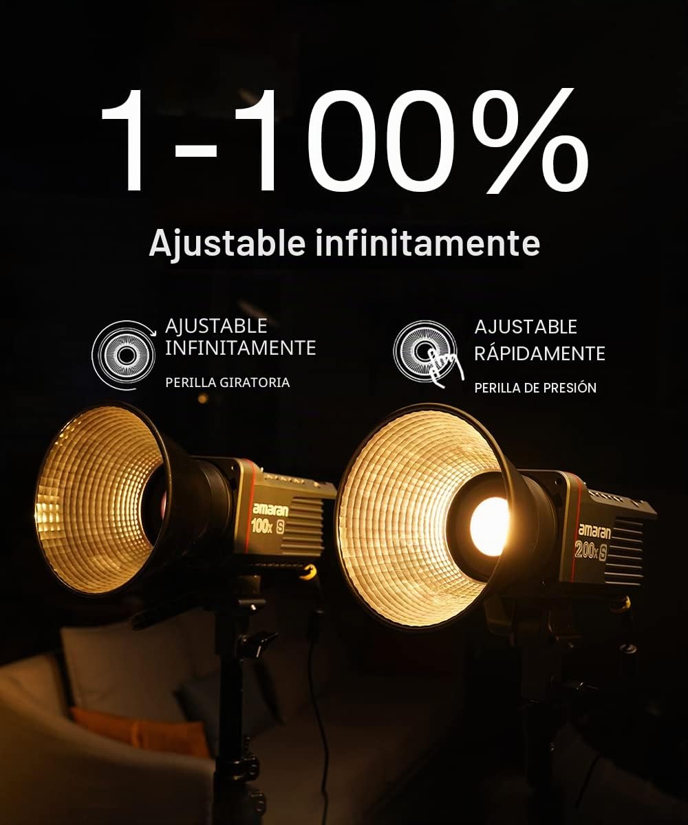 Amaran 200x S - Luz de Vídeo COB Bicolor 2700-6500K, Luz Puntual LED Compacta para Fotografía y Videografía, Luz Clave Monoluz de 200 Vatios - Bluetooth 5.0 Mesh, Montaje Estándar Bowens