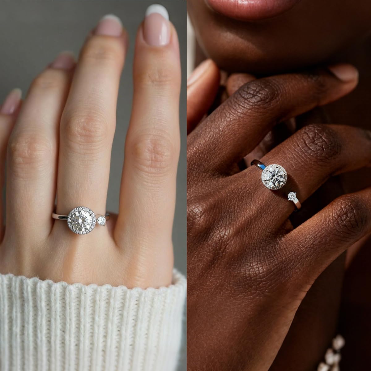 FEIKFEIZ Damen-Moissanit-Ring, 1 CT im Labor gezüchtete Diamanten, 925er Silber mit 18K Weißgold plattiert, verstellbarer Silberring, Verlobungsring, Schmuckgeschenk.