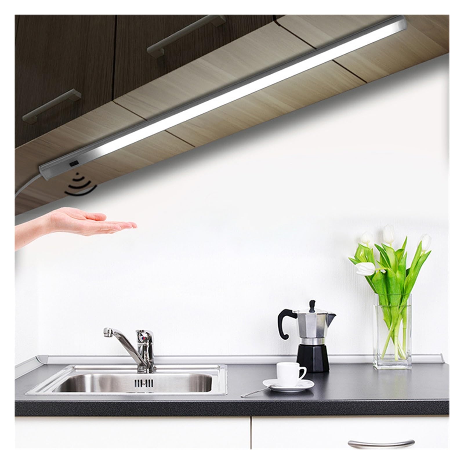 Oświetlenie Pod Szafką Lampka LED Do Szafki PIR Motion Ręczny Czujnik Zamiatania Lampki Nocne Wtyczka USB 30/40/50CM Kuchnia Szafa Sypialni Nocna(Warm white,50cm)
