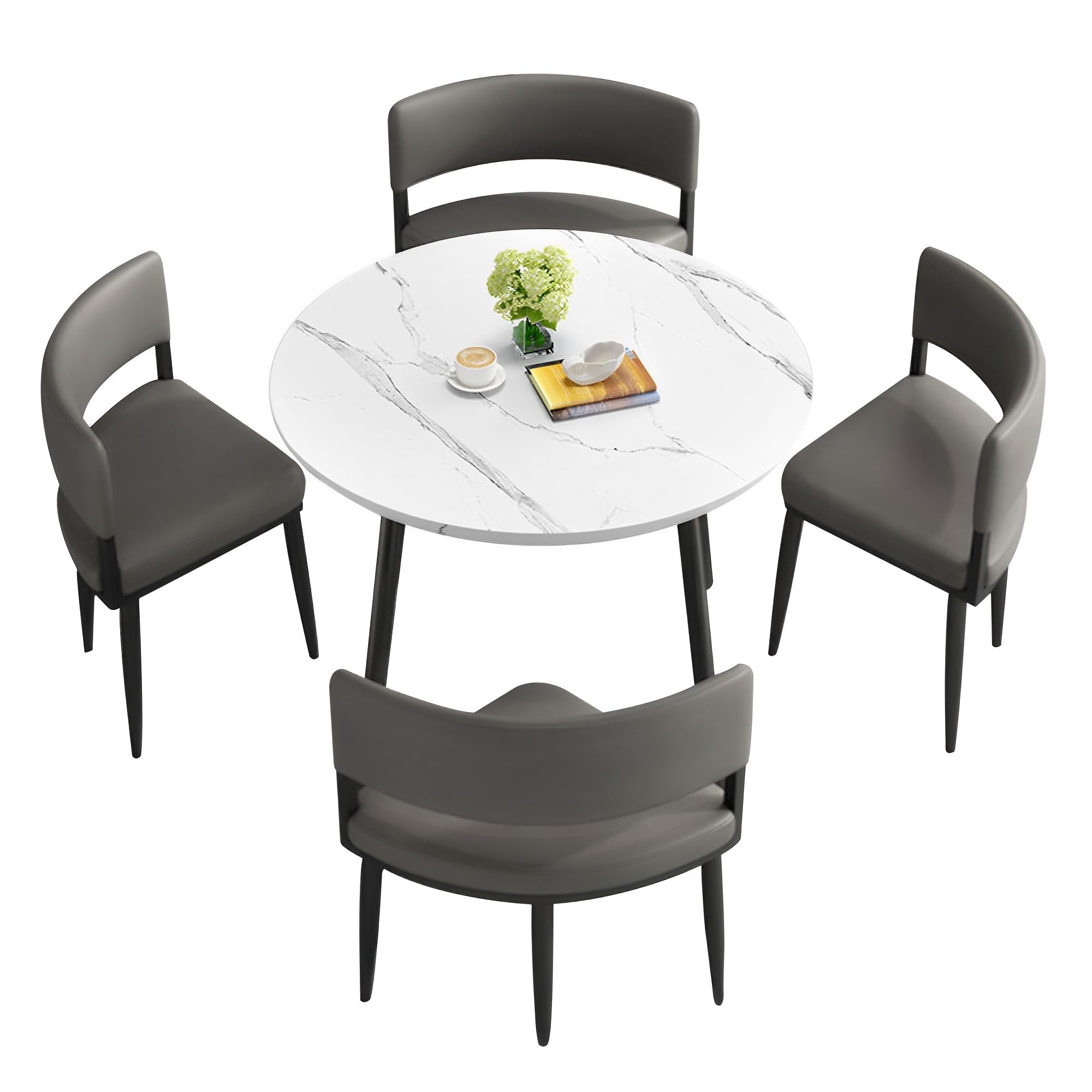 NWRYSM Mesa Comedor Redonda con Sillas 4 Conjunto Mesa y Sillas Cocina con Asientos Cómodos y Patas de Metal para Salón Oficina 90X75CM