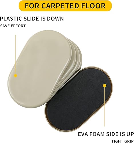 Miniatura 3 de new space Deslizadores ovalados para muebles, 8 piezas de 3 12 x 6 pulgadas, deslizadores reutilizables para alfombras, mudanzas de alta