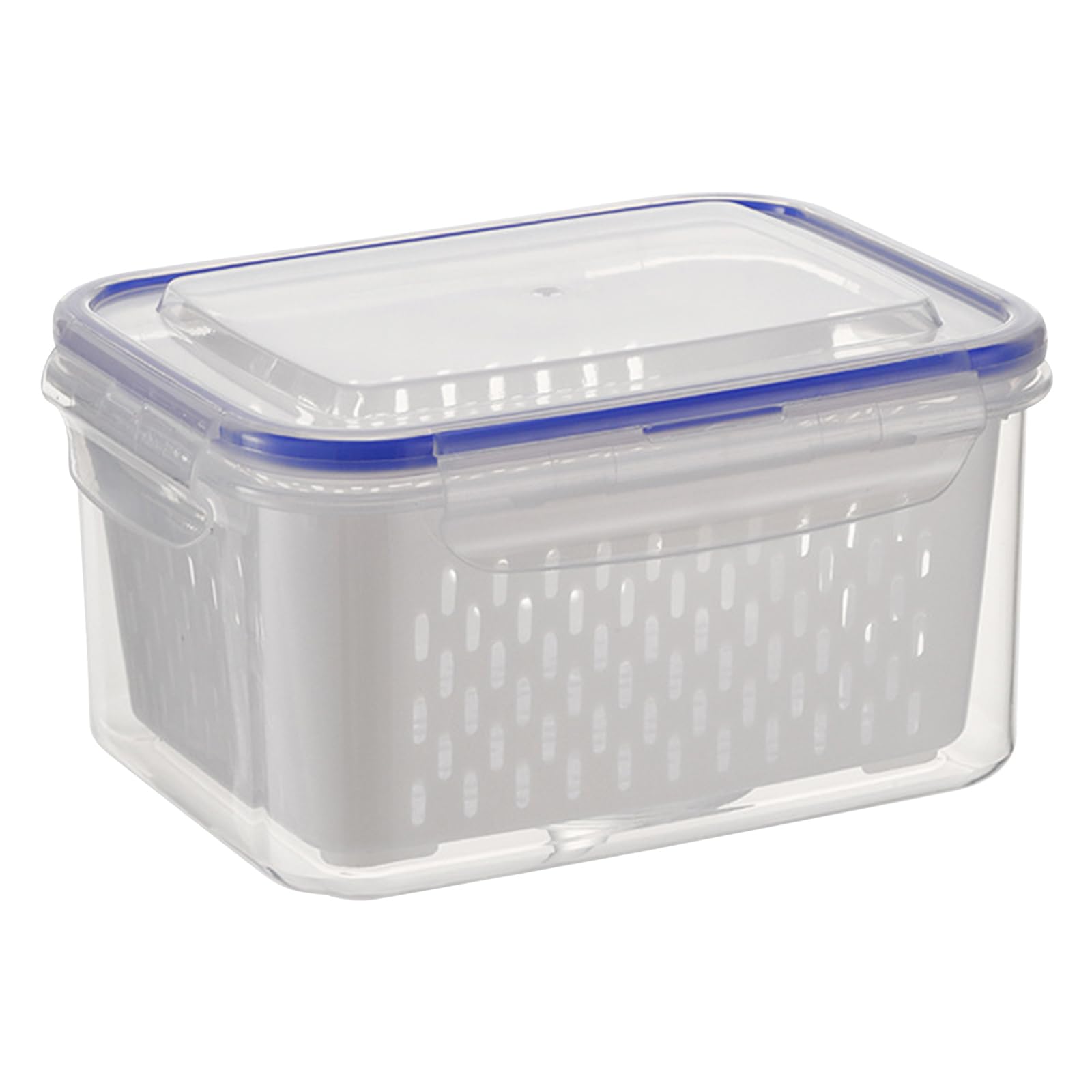 Fruit Storage Containers for Fridge Leakproof Food Storage Containers with Removable Colander Plastic Fresh Produce Saver Keep Fruits Vegetables Berry Meat Fresh Longer (Blue 1750ml)