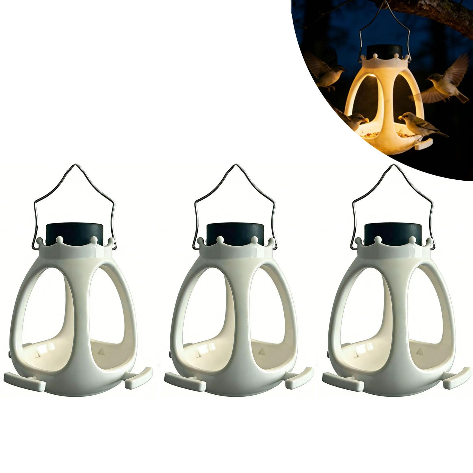 Mangiatoia per uccelli solare da esterno a forma di corona, mangiatoia solare con effetto lanterna - Mangiatoia sospesa per uccelli selvatici, regalo per gli amanti degli uccelli (3pcs)