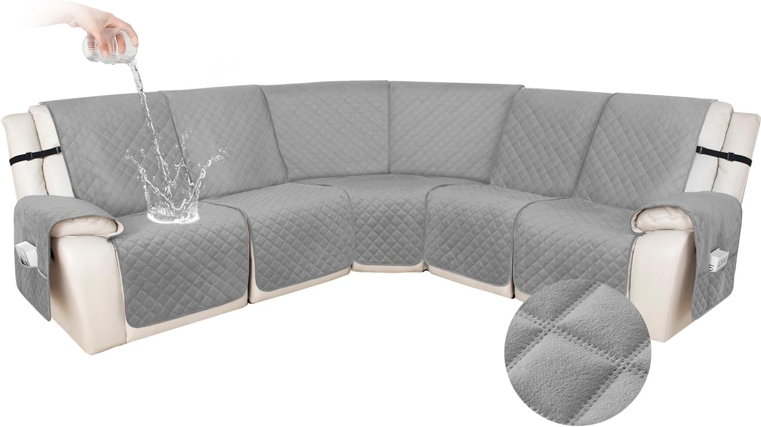 hdcaxkj 100% waterproof velvet recliner sectional couch covers l shaped corner reclining sofa cover washable thick non slip sectional slipcover with pockets (5 seat recliner couch, silver gray) 5 seat recliner couch silver gray