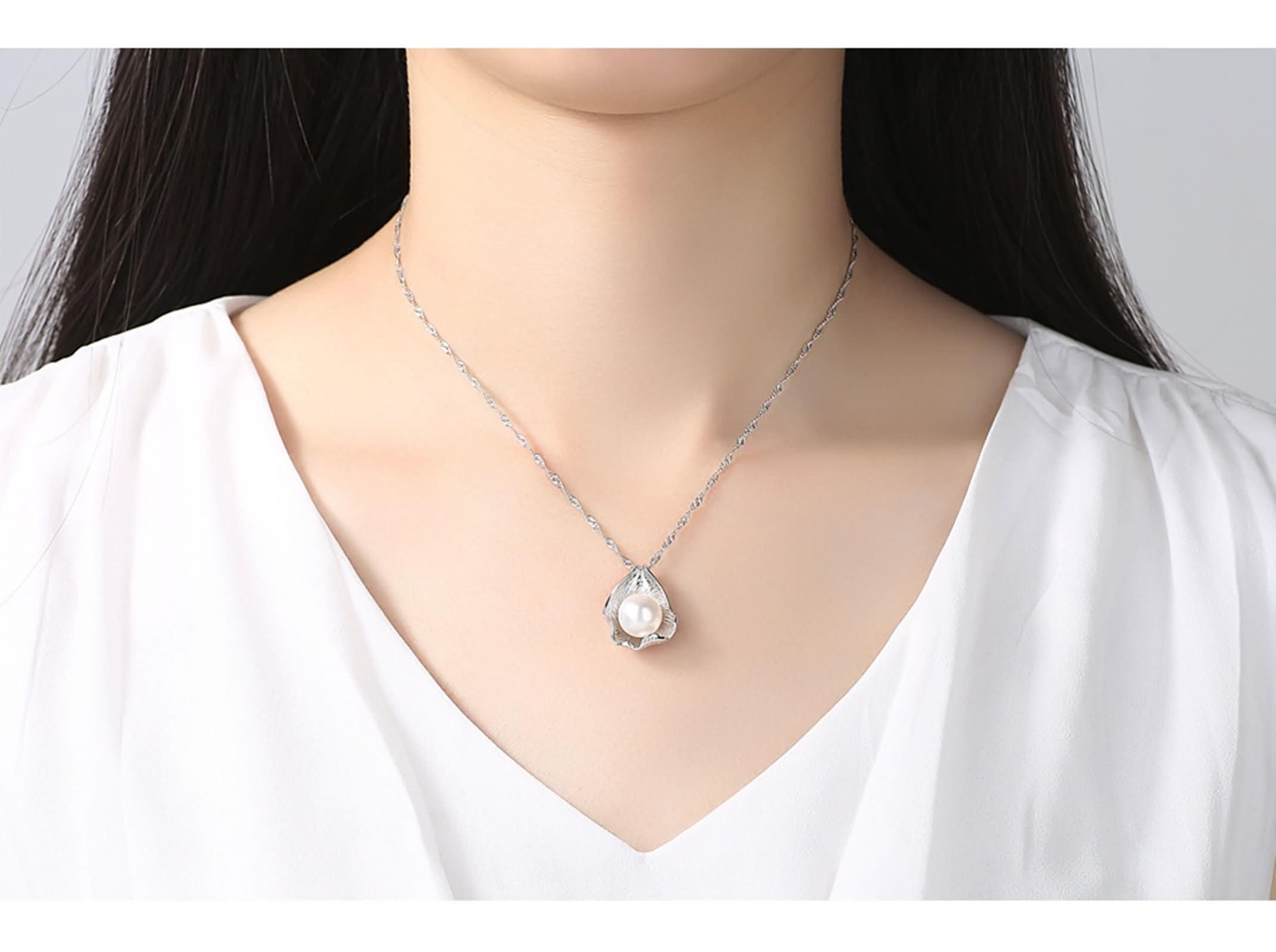Ciondoli Collana Bianco Donna,Donna Catenina Collana Argento Sterling 925 Conchiglia e Perla Catena Collana Bianco