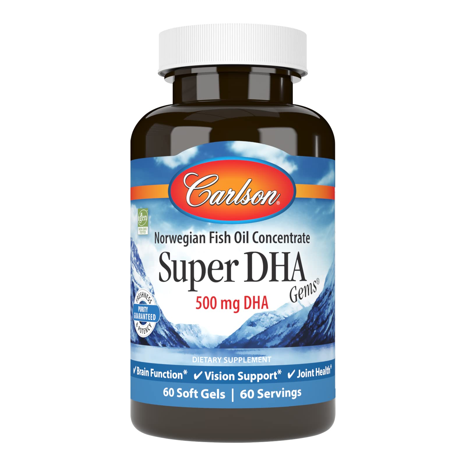 Super DHA Gems, 500 mg DHA Supplements, Norwegian Fish Oil Concentrate, Wild-Caught, Sustainably Sourced Fish Oil Capsules, Cognitive Health, 60 Softgels