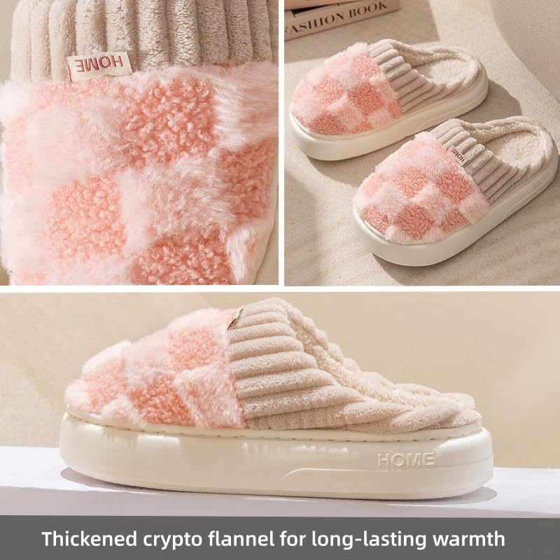 Women's Slippers Cute Plush Fleece Slip On Warm House Shoes with Anti-Slip Sole (6-7.5,Pink,Adult,Narrow,6,Women,7.5)3